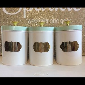 Sugar coffee and tea canisters mint, white & gold